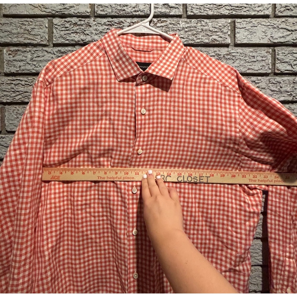 Ermenegildo Zegna Mens Orange Gingham Cotton Linen Button Down Shirt XL - Picture 3 of 9
